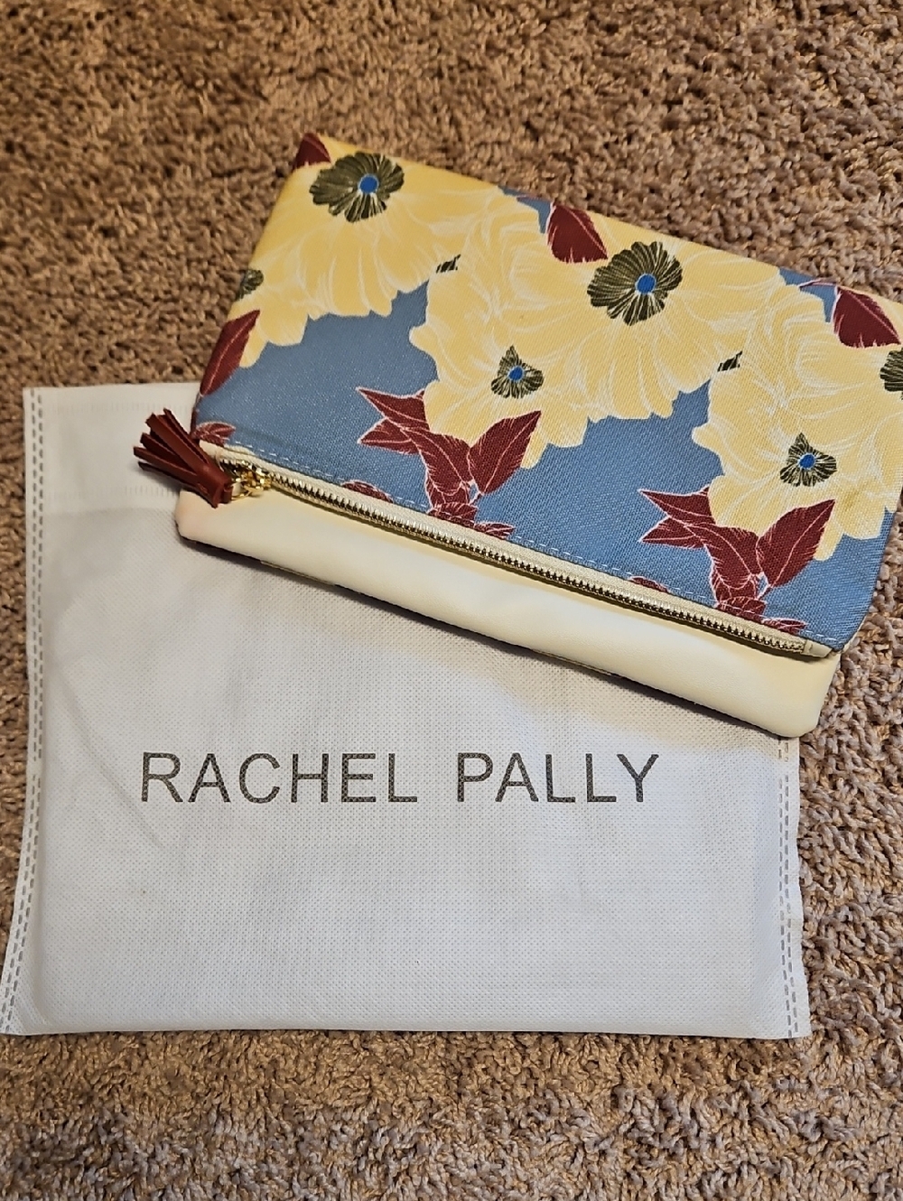 Rachel Pally Blue Floral Zip Clutch with Yellow & Maroon Accents
